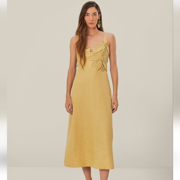 farm rio. sand 3d flower bodice midi dress. size s. NWT - Picture 3 of 15